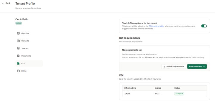 Tenant COI overview