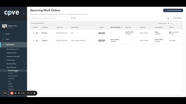 Create Recurring Work Order Templates · sample 1