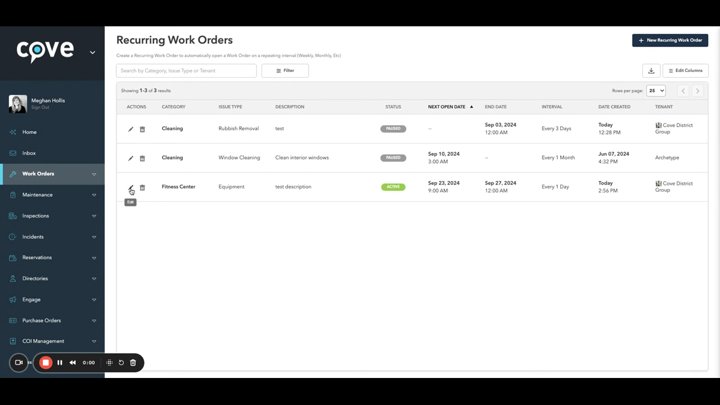 Edit Recurring Work Orders  · sample 1